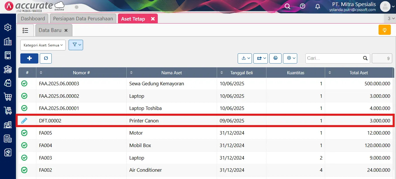 14 Mencatat pembelian aset tetap melalui Faktur Pembelian